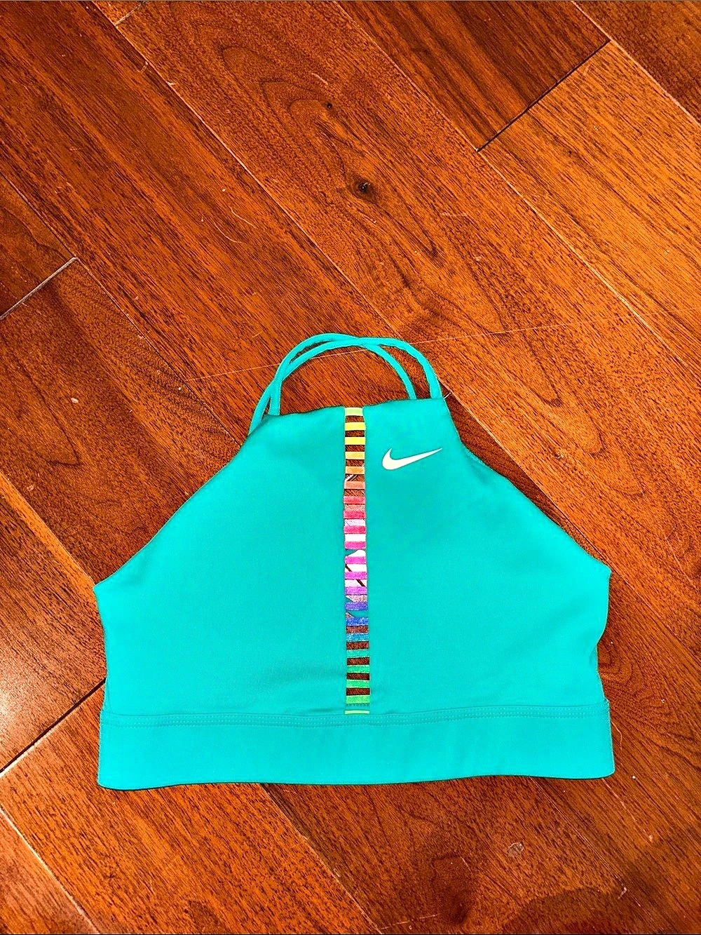 Nike Dri-FIT Indy Rainbow Ladder Sports Bra Green Small
